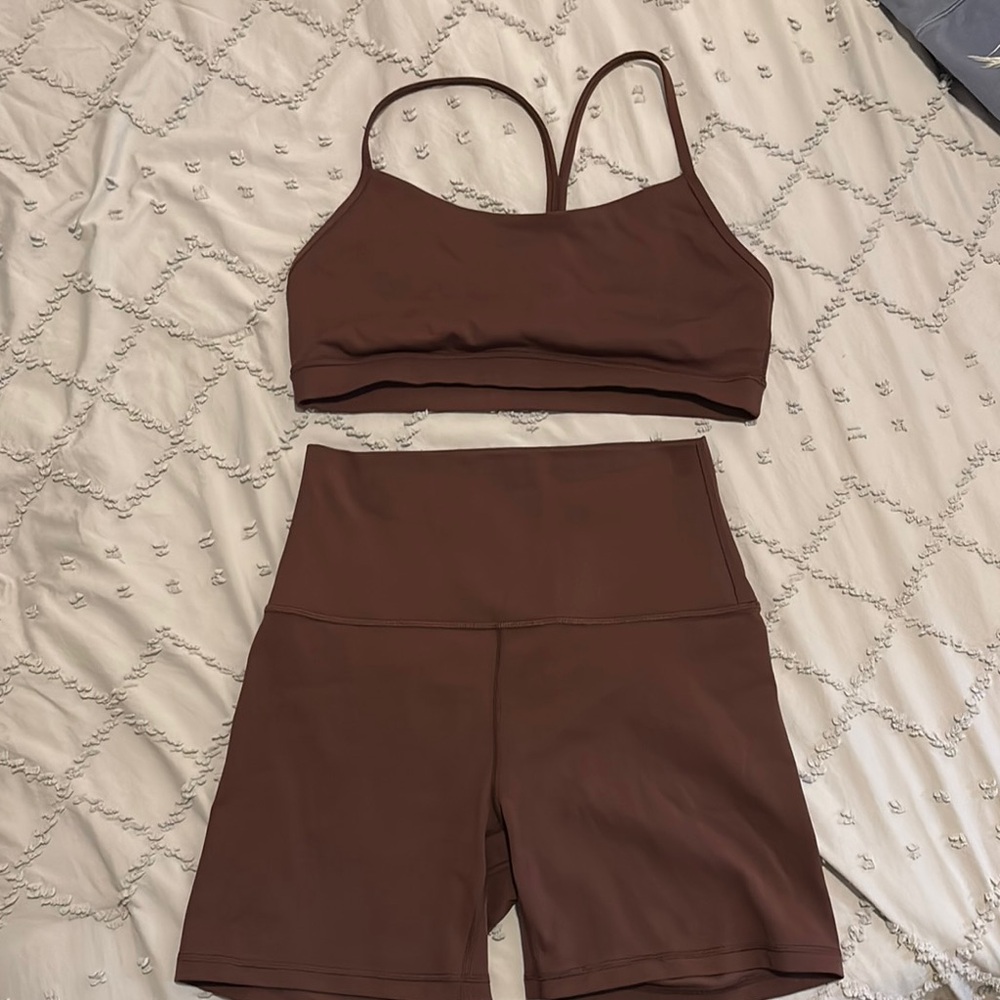 CRZ YOGA Brown Strappy Sports Bra and High-Waisted Shorts Set